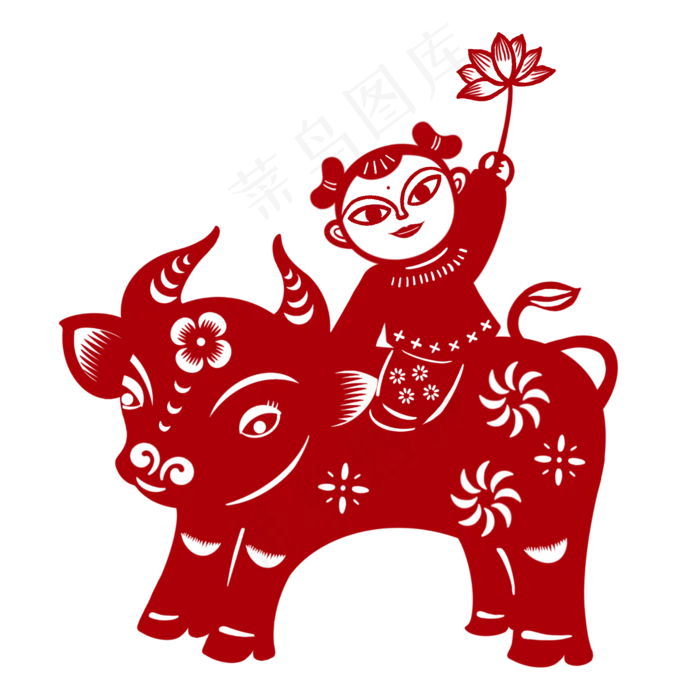 牛年新年年画福娃剪纸(2000X2000(DPI:264))psd模版下载