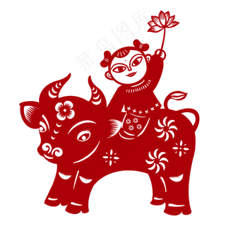 牛年新年年画福娃剪纸