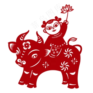 牛年新年年画福娃剪纸