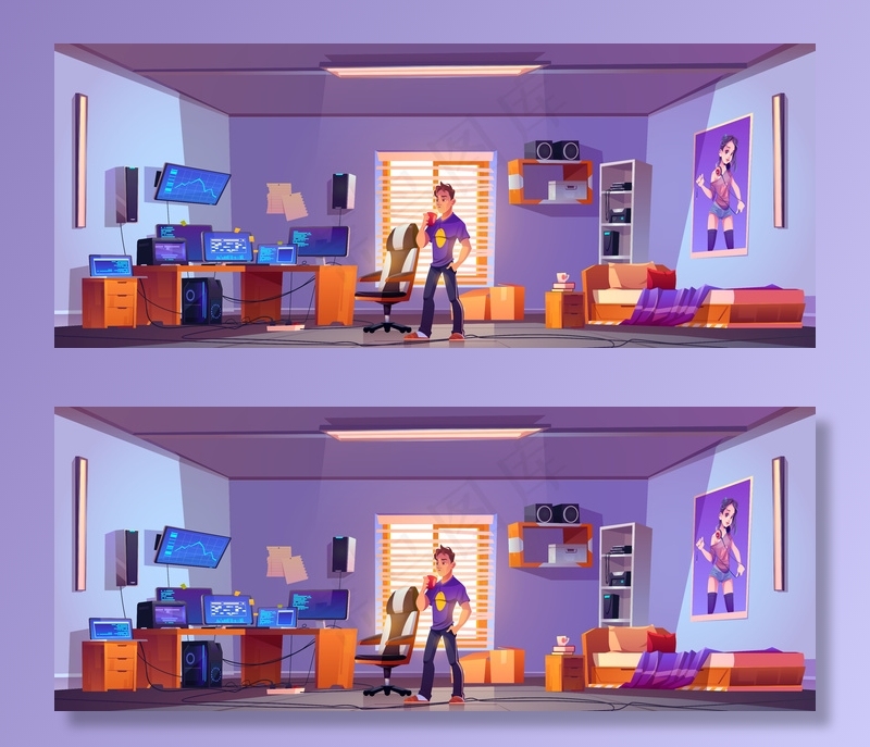 程序员或黑客在卧室里用电脑