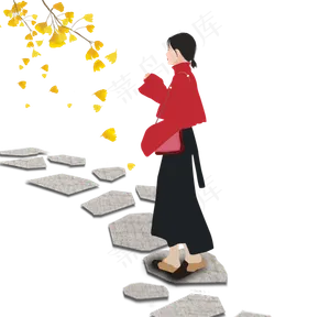走在石板路上的姑娘