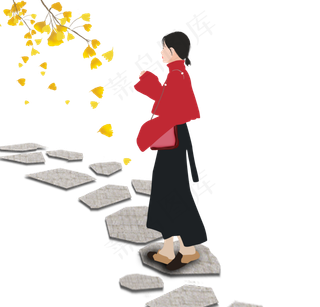 走在石板路上的姑娘