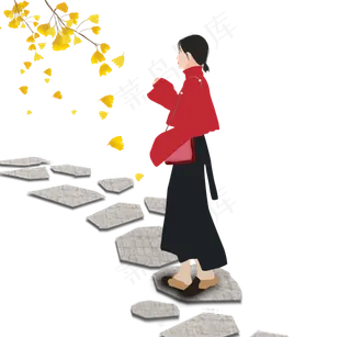 走在石板路上的姑娘