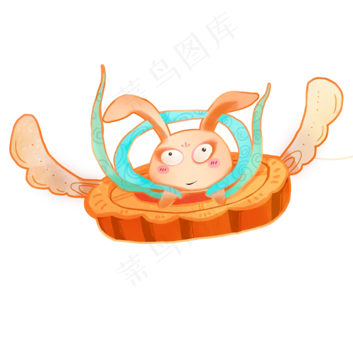 卡通手绘白兔翅膀月饼元素(2000X2000(DPI:300))psd模版下载