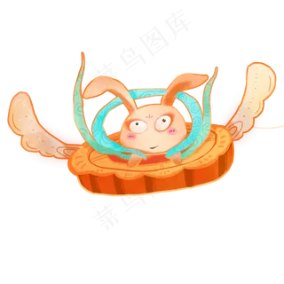 卡通手绘白兔翅膀月饼元素