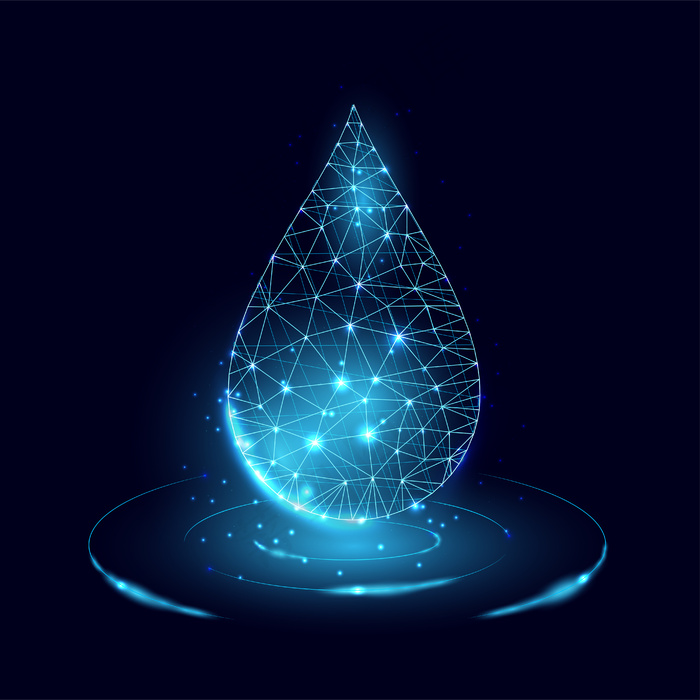 水滴。低聚风格设计。线框光连接结构，3d 图形概念。现代抽象背景。在深蓝色背景上隔离。矢量图eps,ai矢量模版下载