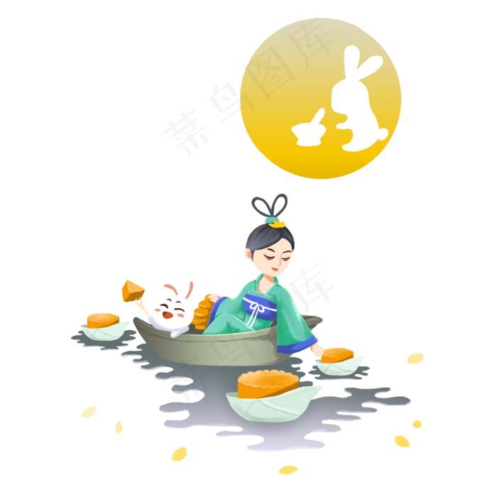 卡通手绘中秋节嫦娥人物(3000X3000(DPI:300))psd模版下载