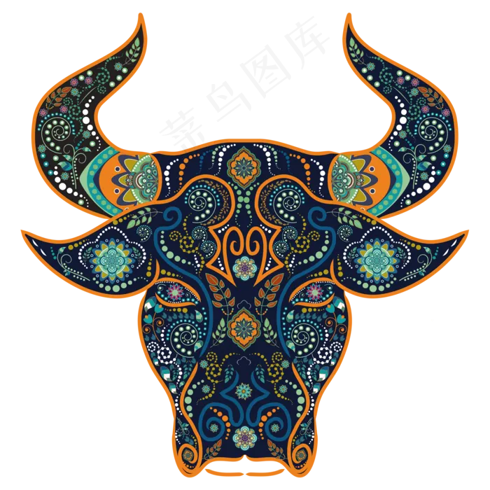 牛年传统民族风彩色剪纸(3000X1500(DPI:300))ai矢量模版下载
