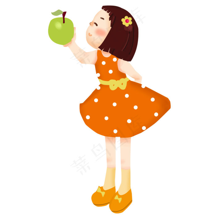儿童节小女孩可爱开心送苹果教师