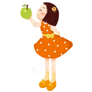 儿童节小女孩可爱开心送苹果教师