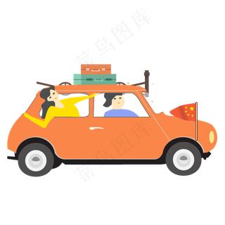 手绘卡通闺蜜开着汽车出行旅游元