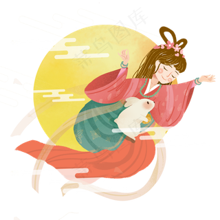 中秋嫦娥玉兔奔月png素材