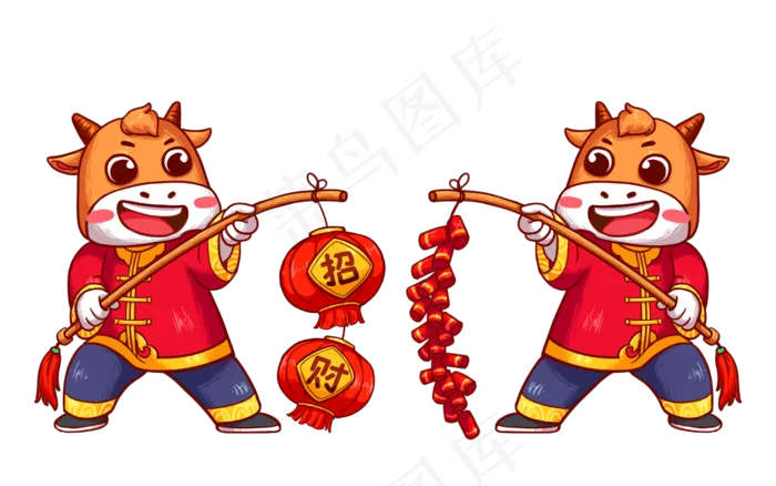2021辛丑牛年拜年灯笼鞭炮(4000X2500(DPI:150))psd模版下载