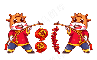 2021辛丑牛年拜年灯笼鞭炮