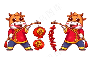 2021辛丑牛年拜年灯笼鞭炮