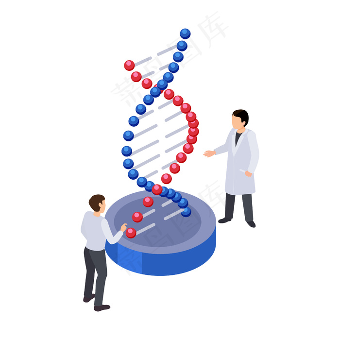 具有两个人类特征和 dna 链 3d 的未来技术等距图标eps,ai矢量模版下载
