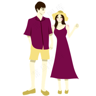 手绘情人节七夕节牵手情侣