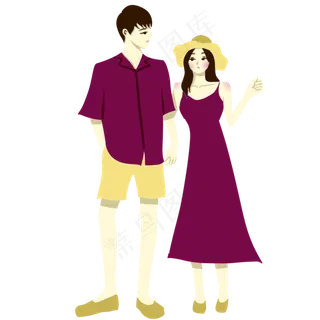 手绘情人节七夕节牵手情侣