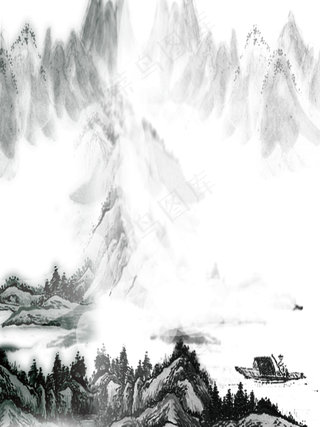 水墨山水画高清素材图