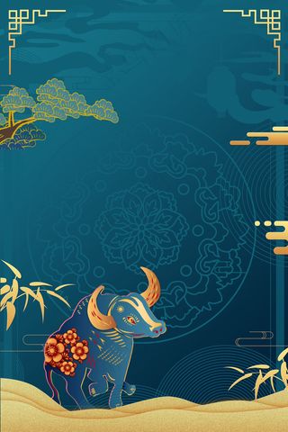 新年牛绿色中国风