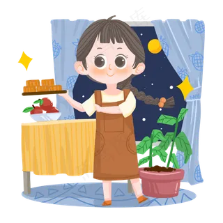 中秋节卡通女孩吃月饼PNG素材