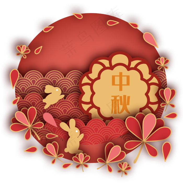 中秋可爱花朵富贵月圆(2500X2500(DPI:300))psd模版下载