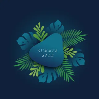 Monstera and fern palm热带树叶夏季销售卡或横幅banner模板