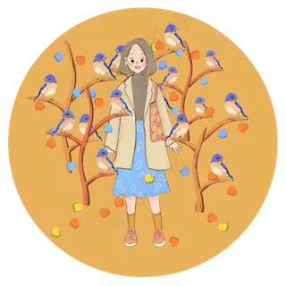 秋天秋日秋季金色落叶姑娘可爱清