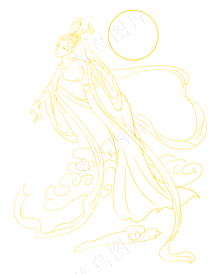 线描古代嫦娥仙子(2400X3000(DPI:300))psd模版下载