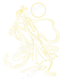 线描古代嫦娥仙子
