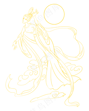 线描古代嫦娥仙子