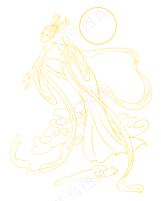 线描古代嫦娥仙子