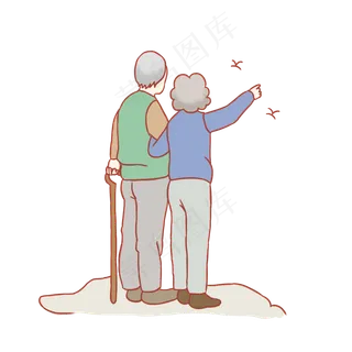 重阳节登山望远夫妻手绘卡通元素