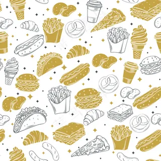 快餐装饰无缝图案。