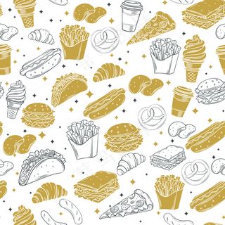快餐装饰无缝图案。