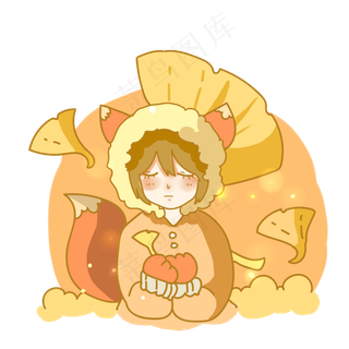 秋天银杏叶小狐狸png