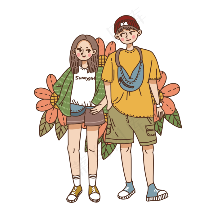 情人节七夕节卡通情侣(2362X2362(DPI:299))psd模版下载