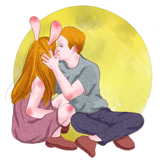 兔子情侣中秋节商用元素