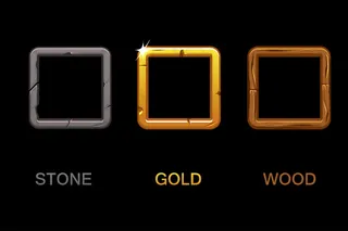 一组正方形的应用程序图标，在黑色背景上隔离的纹理框架，ui游戏或网页设计的元素