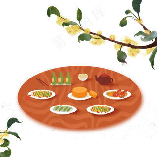 重阳节家人聚餐美食手绘