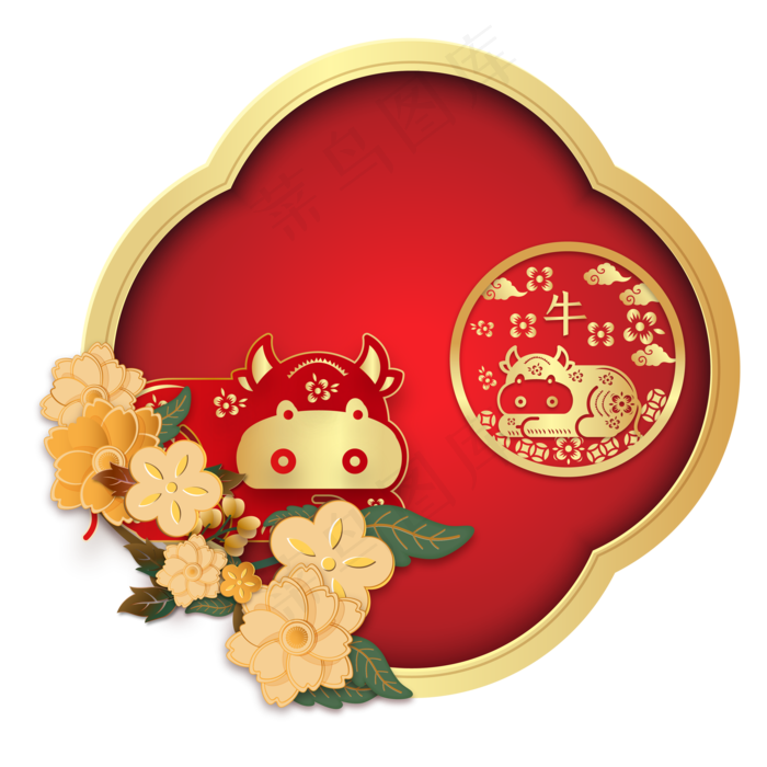 牛年红金剪纸边框