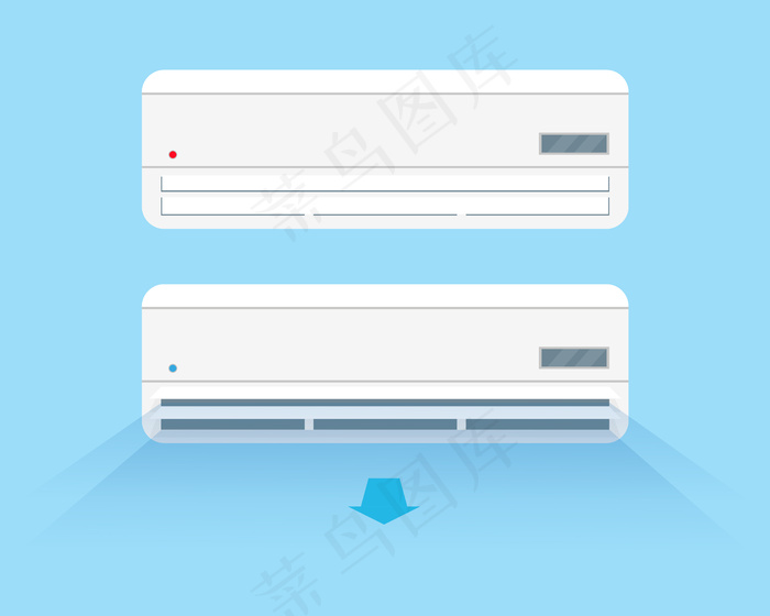蓝色背景上的空调矢量图打开和关闭空调单元系统