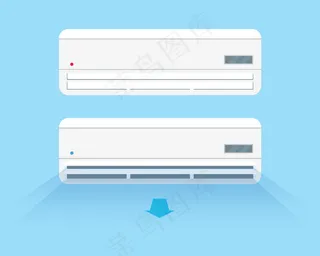 蓝色背景上的空调矢量图打开和关闭空调单元系统
