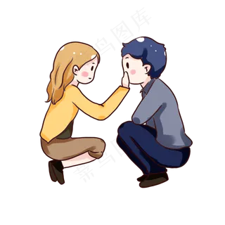 手绘卡通捂嘴情侣