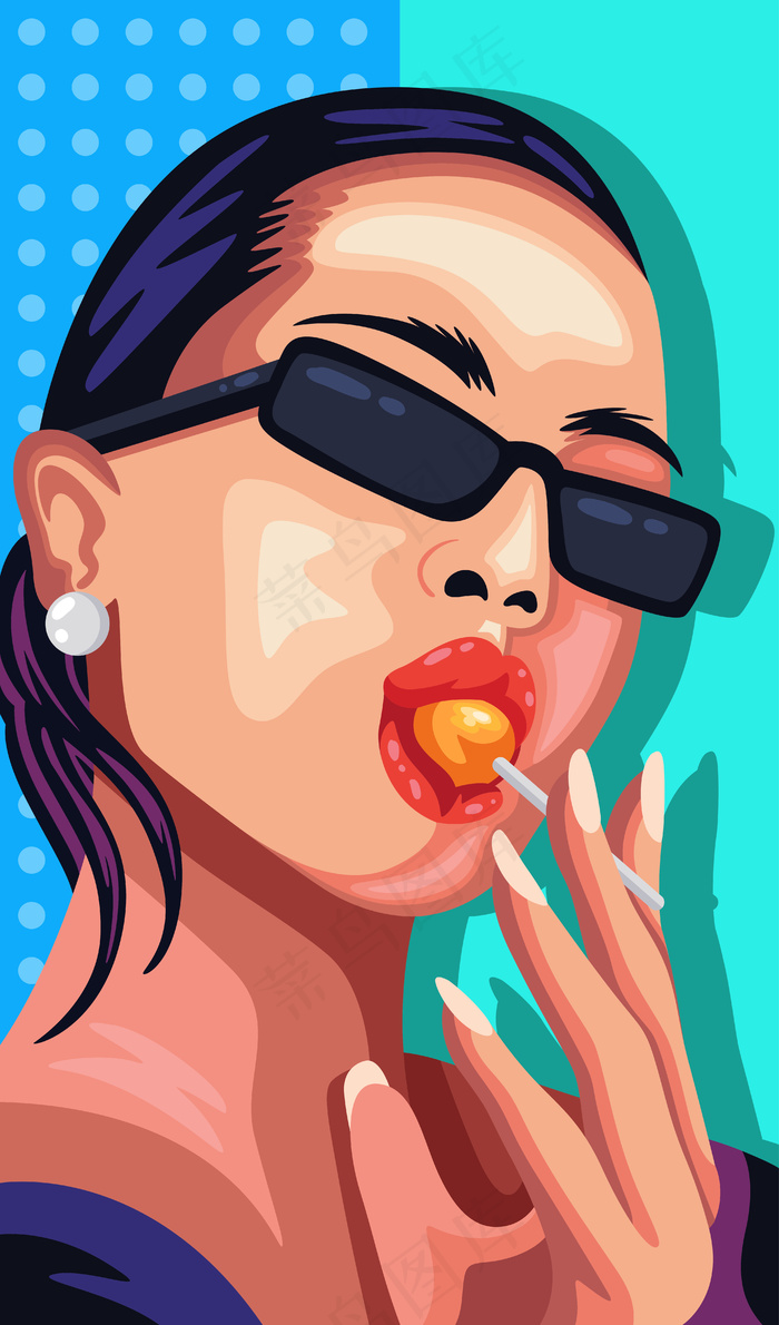 酷女人吃糖果。彩色图标插图eps,ai矢量模版下载