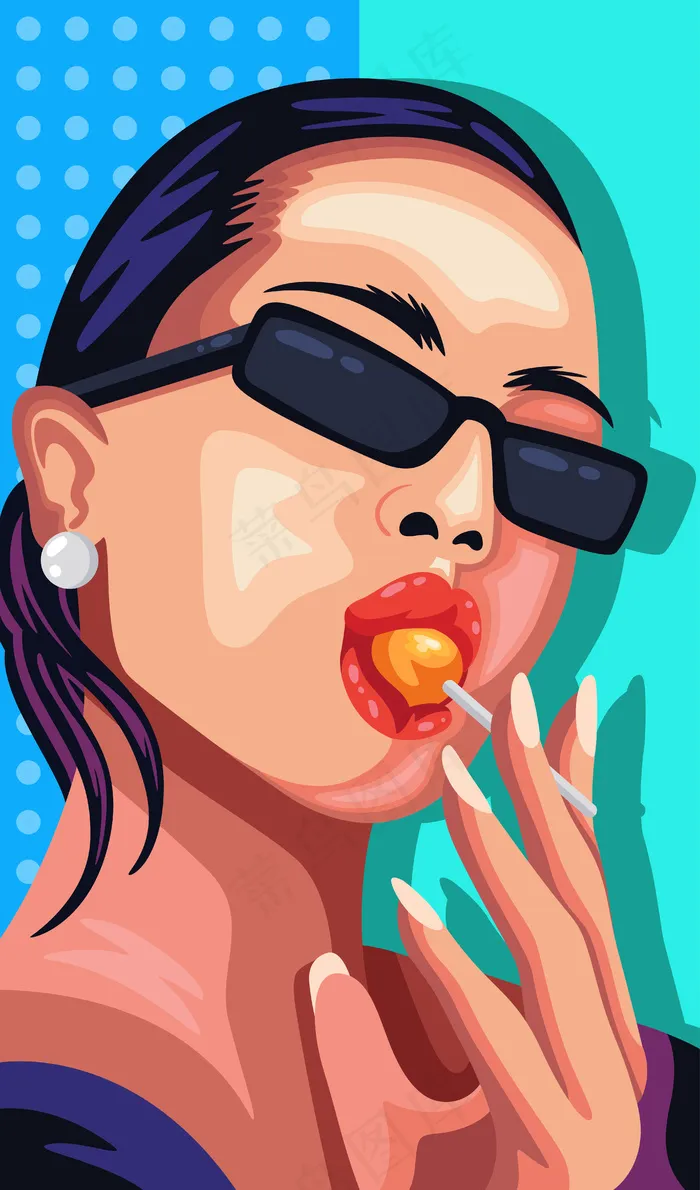 酷女人吃糖果。彩色图标插图eps,ai矢量模版下载