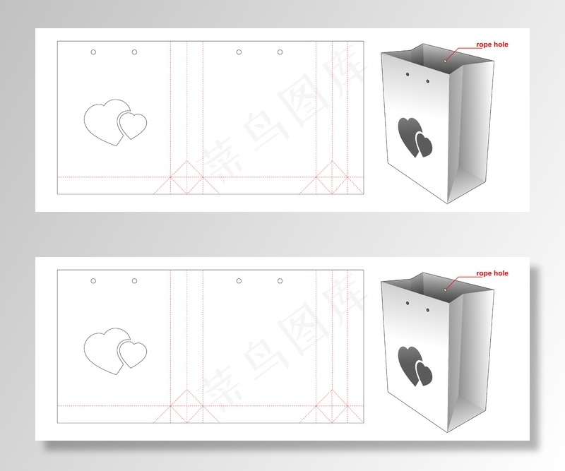购物袋包装用心窗模切模板设计