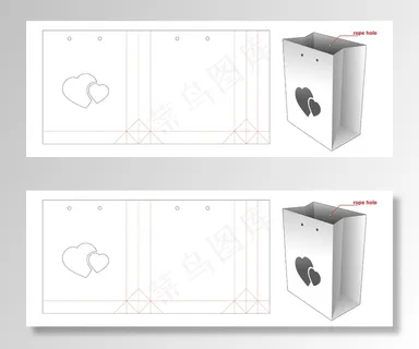 购物袋包装用心窗模切模板设计 购物袋包装用心窗模切模板设计