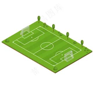 绿草足球场。等轴测视图。