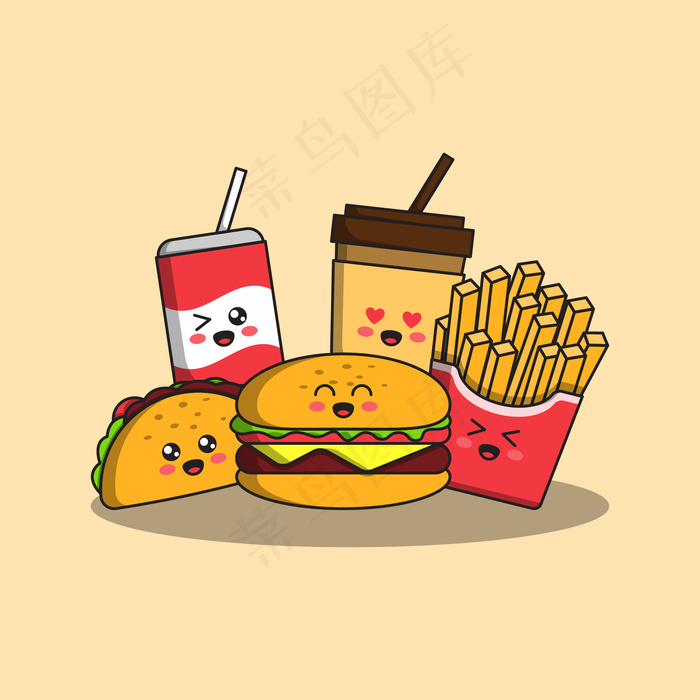 可爱卡通垃圾食品插画eps,ai矢量模版下载